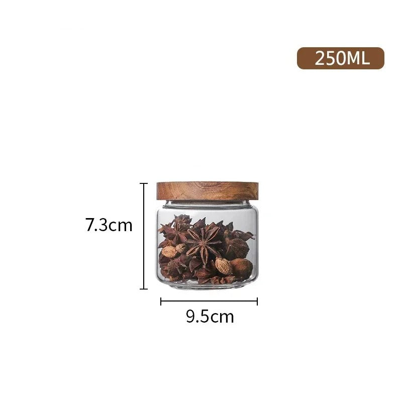 Wildnis Sammlung Acacia Wood & Glas Sealable Food Storage Jars