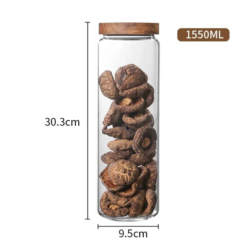 Wildnis Sammlung Acacia Wood & Glas Sealable Food Storage Jars