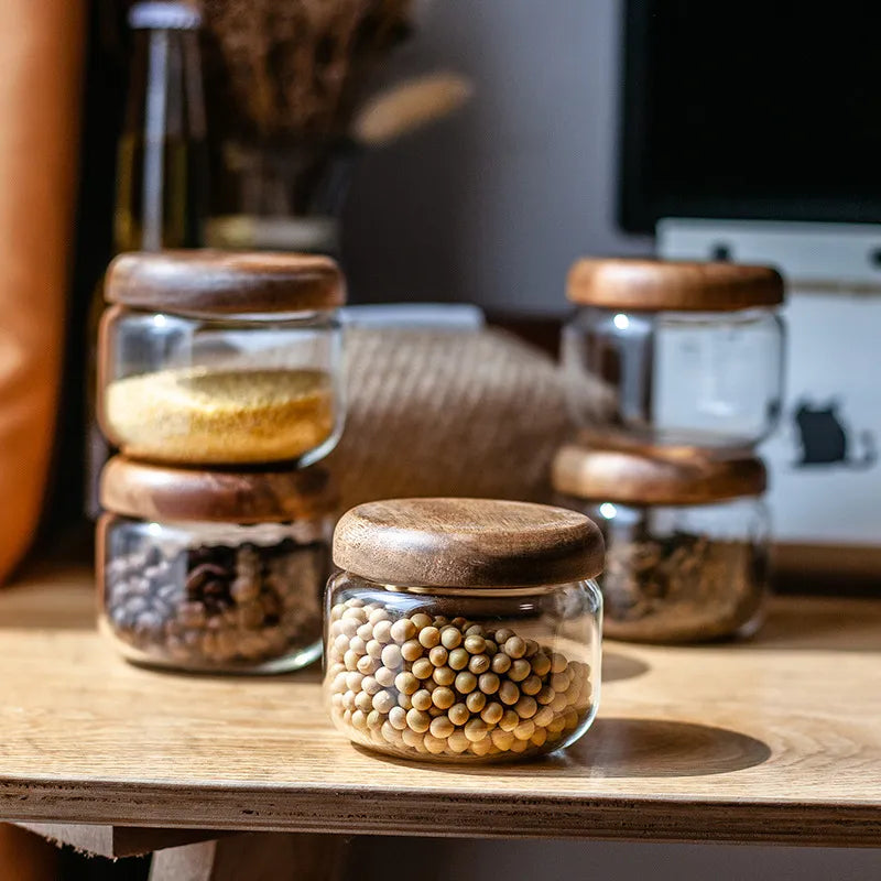 Wilder Kollektion Acacia Wood & Glas Sealable Food Storage Jars