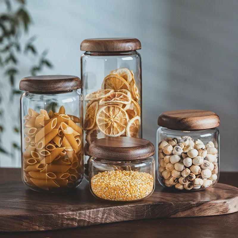 Wilder Kollektion Acacia Wood & Glas Sealable Food Storage Jars