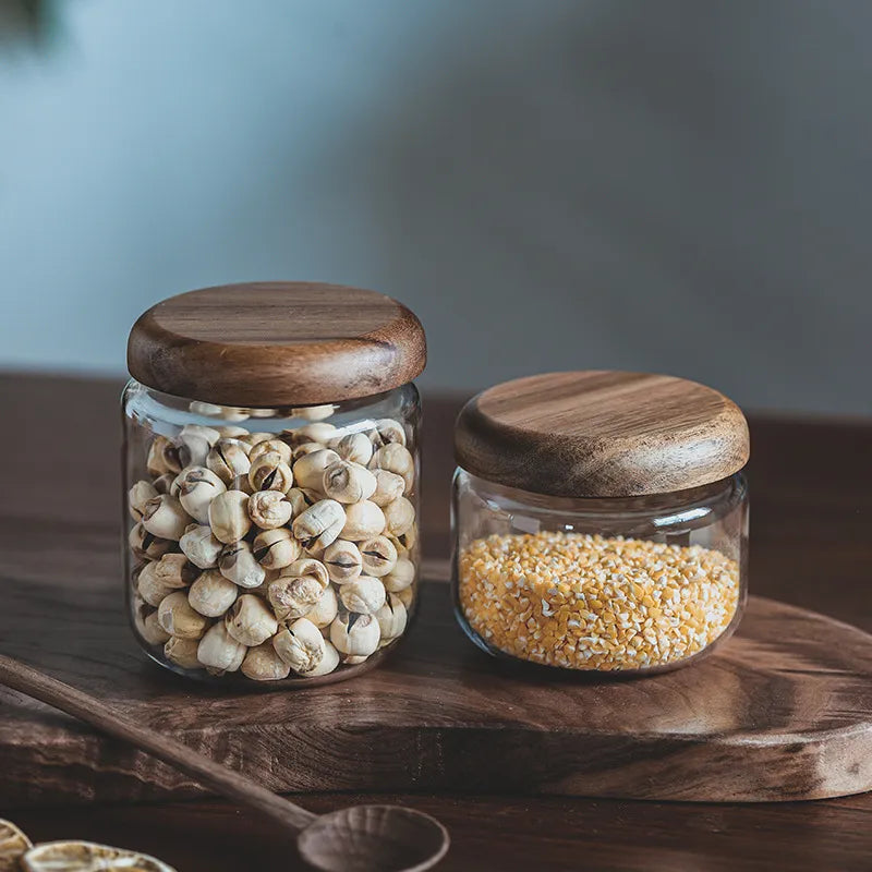 Wilder Kollektion Acacia Wood & Glas Sealable Food Storage Jars